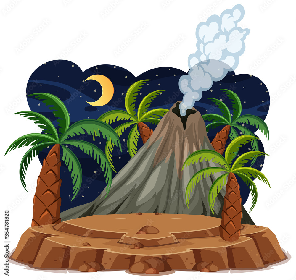 Volcano eruption set cartoon style isolated on white background Stock ...