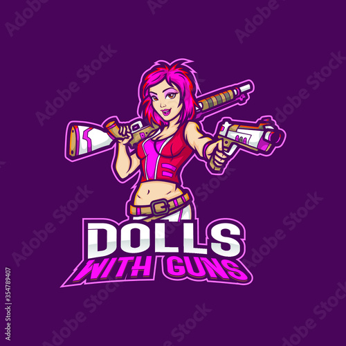 Sports Mascot Logo Design Editable Template Gaming E Sports Girl Soldier With Guns Pink Lady Warrior Doll Buy This Stock Vector And Explore Similar Vectors At Adobe Stock Adobe Stock