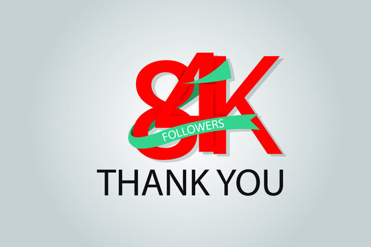84K, 84.000 Thank you followers social media. Red logo with Tosca ribbon. For Social Medias, internet ads - Vector
