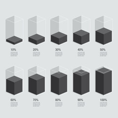 Wall Mural - black color chart bars template, 10% to 100% number text. flat design business interface illustratio