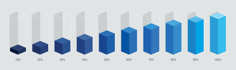 Wall Mural - blue gradient chart bars template, 10% to 100% number text. flat design business interface illustrat