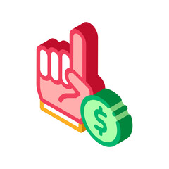 Sticker - Hand Sign Money Betting And Gambling Icon Vector isometric sign. color isolated symbol illustration