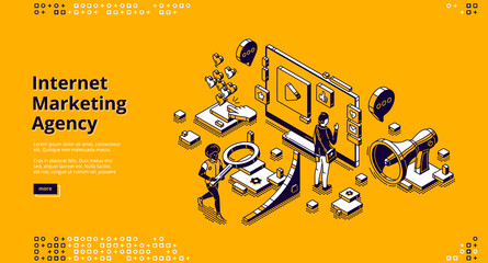 Wall Mural - internet marketing agency banner. strategy of promotion and advertising company in social media and 
