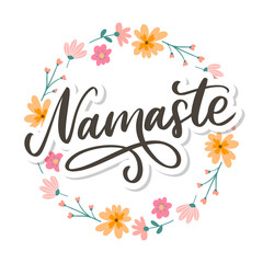  Hand drawn namaste card. Hello in hindi. Ink illustration. Hand drawn lettering background. Isolated on white background. Positive quote. Modern brush calligraphy.
