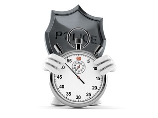 Canvas Print - Police badge character with stopwatch