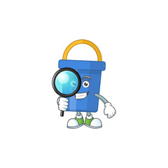 Sticker - cartoon drawing concept of blue sand bucket working as a Private Detective