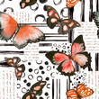 © zzorik - Butterflies with black watercolor stripes hand drawn seamless pattern