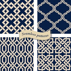Aufkleber - Set of Seamless moroccan pattern. Collection of seamless abstract pattern in arabic style. Ornamental seamless pattern. Vector illustration