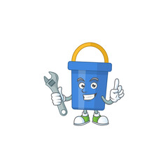 Sticker - A smart mechanic blue sand bucket cartoon mascot design fix a broken machine