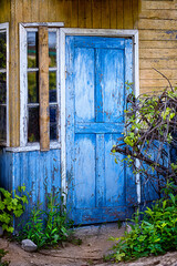 blue old door in the village