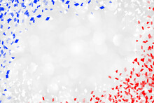 Abstract Blur Silver Background With Blue And Red Confetti Color For 4th Of July Celebration Independence Day Design Concept	