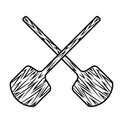 Two crossed wooden pizza shovels vector objects