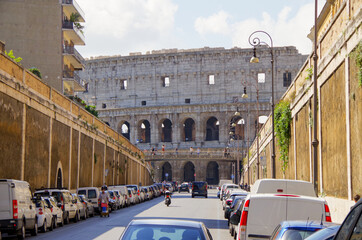 The Colosseum in Rome, Italy during summer sunny day. The world famous colosseum landmark in Rome.