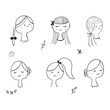 © Larysa - Black and white set of silhouettes of cute female faces vector. Smiling faces of women.girl illustration.