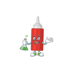 Canvas Print - Sauce bottle smart Professor Cartoon character holding glass tube on the lab