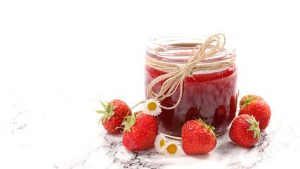 Sticker - strawberry jam in jar and fresh fruit