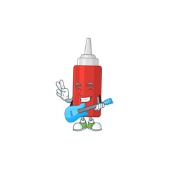 Sticker - Sauce bottle cartoon character style plays music with a guitar