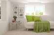 © AntonSh - White living room with sofa. Scandinavian interior design. 3D illustration