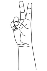 Wall Mural - number two, hand gesture. concept of finger counting on sign language. vector illustration in outlin