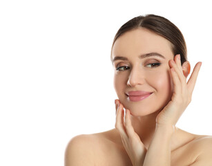 Poster - Portrait of young woman with beautiful face on white background