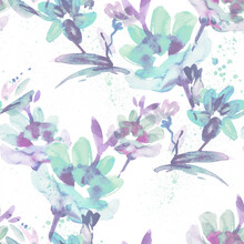 Watercolor Flowers Seamless Pattern.