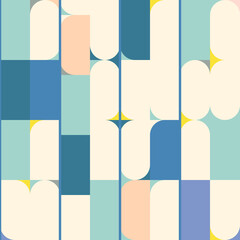 Leinwandbilder - Modern vector abstract seamless geometric pattern with semicircles, circles ,squares and lines in retro scandinavian style. Illustration with geometric figures. Background for fabric or wallpaper