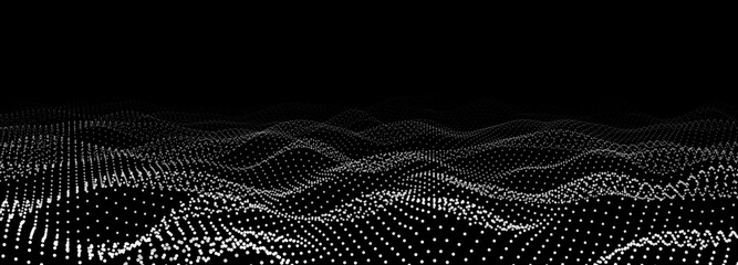 Fototapete - Abstract digital wave of particles. Futuristic point wave. Technology background vector. Vector illustration