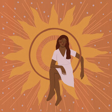 Illustration Of Woman Sitting On Sun