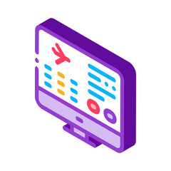 Sticker - Flight Information Web Site Icon Vector. Isometric Flight Info On Computer Screen Concept Linear Pictogram. Air Transport Aircraft sign. color isolated symbol illustration