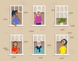 © fruts0305 - Residential building with people in open window spaces. The neighbors are talking, looking out of the window