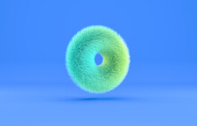 Abstract 3d Geometric Torus Shape Background With Green Fur Texture.