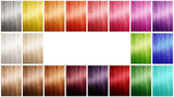 Fototapeta  - Collage with color hair samples on white background. Space for text
