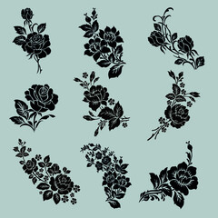 set of floral elements for design