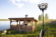 summer gazebo for barbecue and barbecue with stove