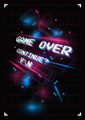 Wall Mural - Word Game over in geometric shapes background. Message on the video game screen. For games, banner, web pages.