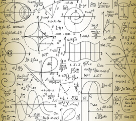 Wall Mural - Math manuscripts and technical drawings on the old paper, scientific vector seamless pattern 