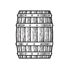 Wall Mural - old wooden barrel in vintage engraving style. black and white hand drawn vector illustrations.