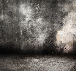 grunge concrete wall with dirty floor