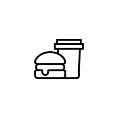 Wall Mural - Hamburger and drink vector icon in linear, outline icon isolated on white background