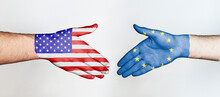 Handshake Of Two Countries USA And EU On A White Background
