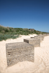 Fortified Military pillbox from World War 2 guarding the beach at Fraisthorpe on the East Yorkshire coast against German invasion