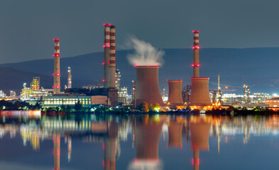 Thermal power plant at night