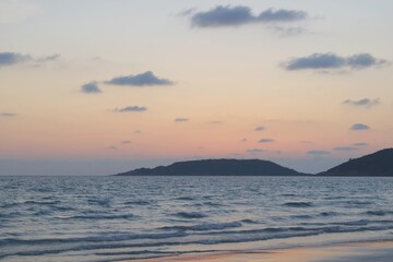 Wall Mural - sunset beautiful golden yellow. beach, sea, sandy beach. on twilight.