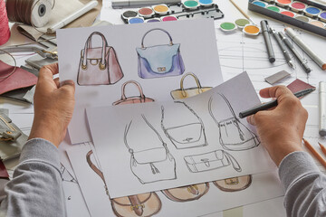 Wall Mural - Designer stylish sketch Drawn design template pattern made leather clutch bag handbag purse Woman female Fashionable Fashion Luxury Elegant accessory.