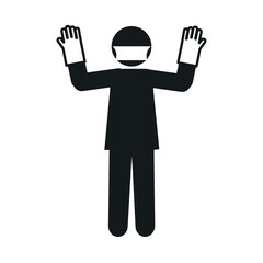 Canvas Print - pictogram man wearing protective mask and cleaning gloves, silhouette style