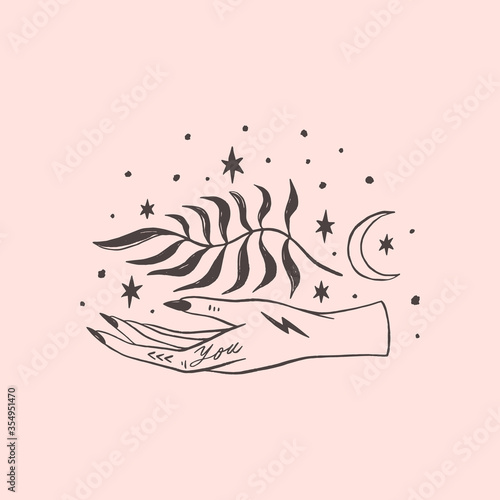 Cuadros en Lienzo Tattooed hand yoga silhouette meditation art