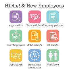 Wall Mural - Hiring and Employees icons - job related images showing hiring