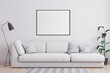 © Alexey - Mockup poster in modern living room interior background, 3D illustration. 3D render.