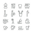 Dental care related icons: thin vector icon set, black and white kit