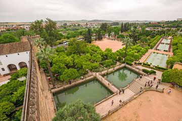 Wall Mural - Top view of the gardens of the Alcázar de los Reyes Cristianos in Cordoba, Spain.